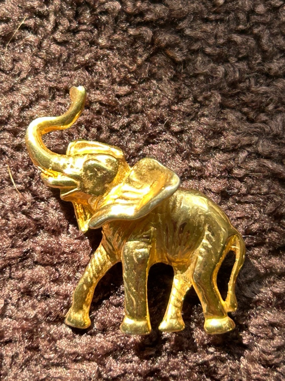 Gold Elephant Pin Brooch - Textured Metal